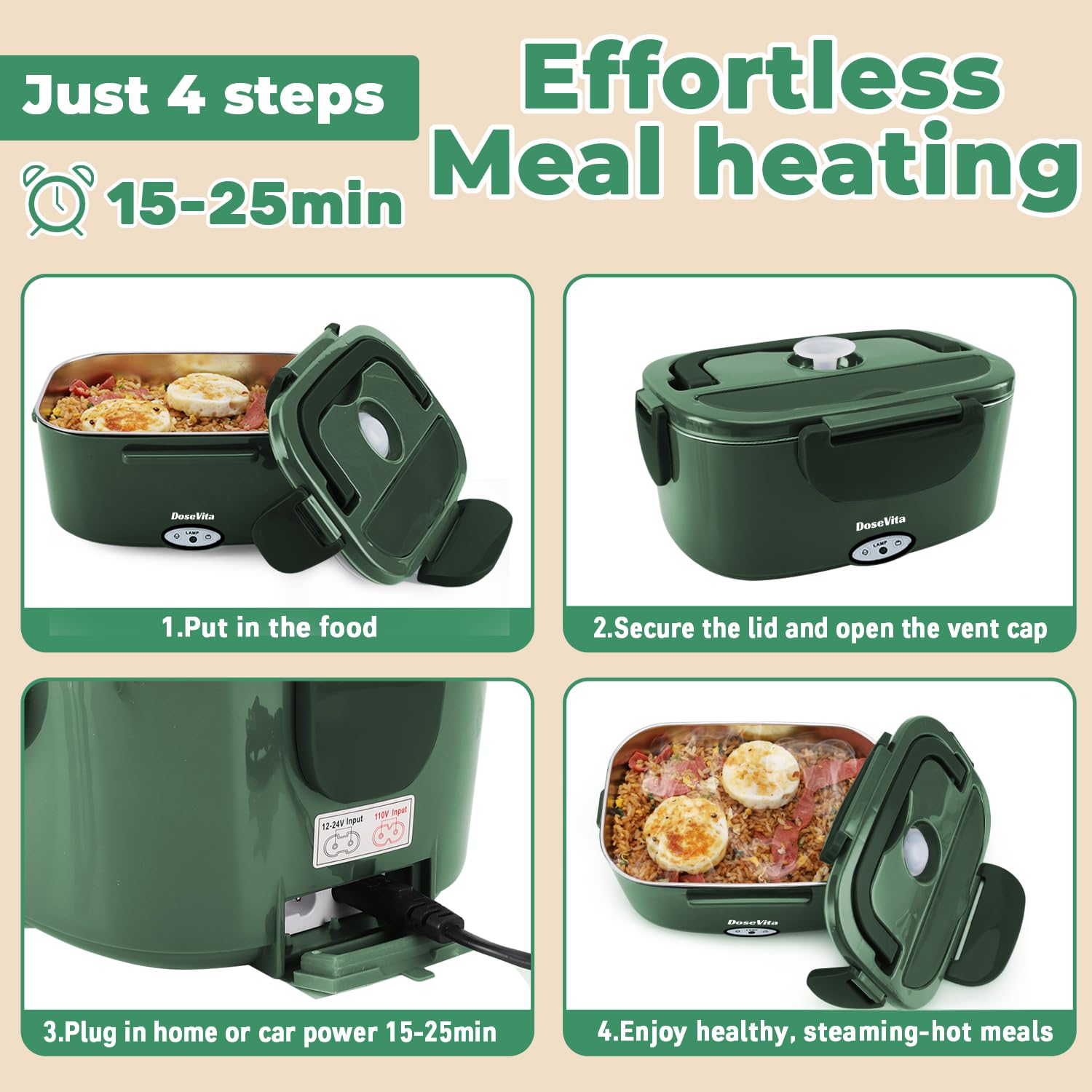 Dosevita 1.5L stainless steel container supports easy portioning and cleaning.