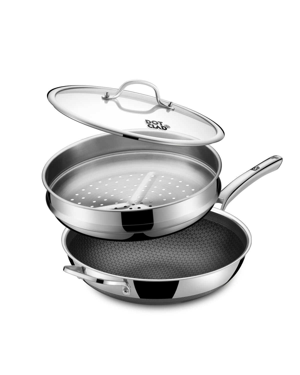 DOTCLAD 13 inch hybrid wok with lid and steamer basket, ideal for quick stir fries
