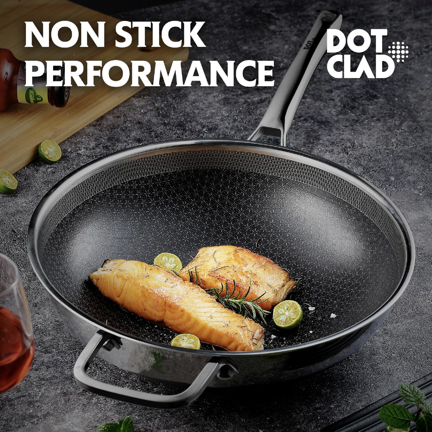 DOTCLAD Wok snowflake technology texture reduces oil for healthier sautéing