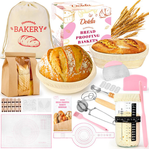 Dotela Sourdough Starter Kit round basket for even proofing and artisan crust.