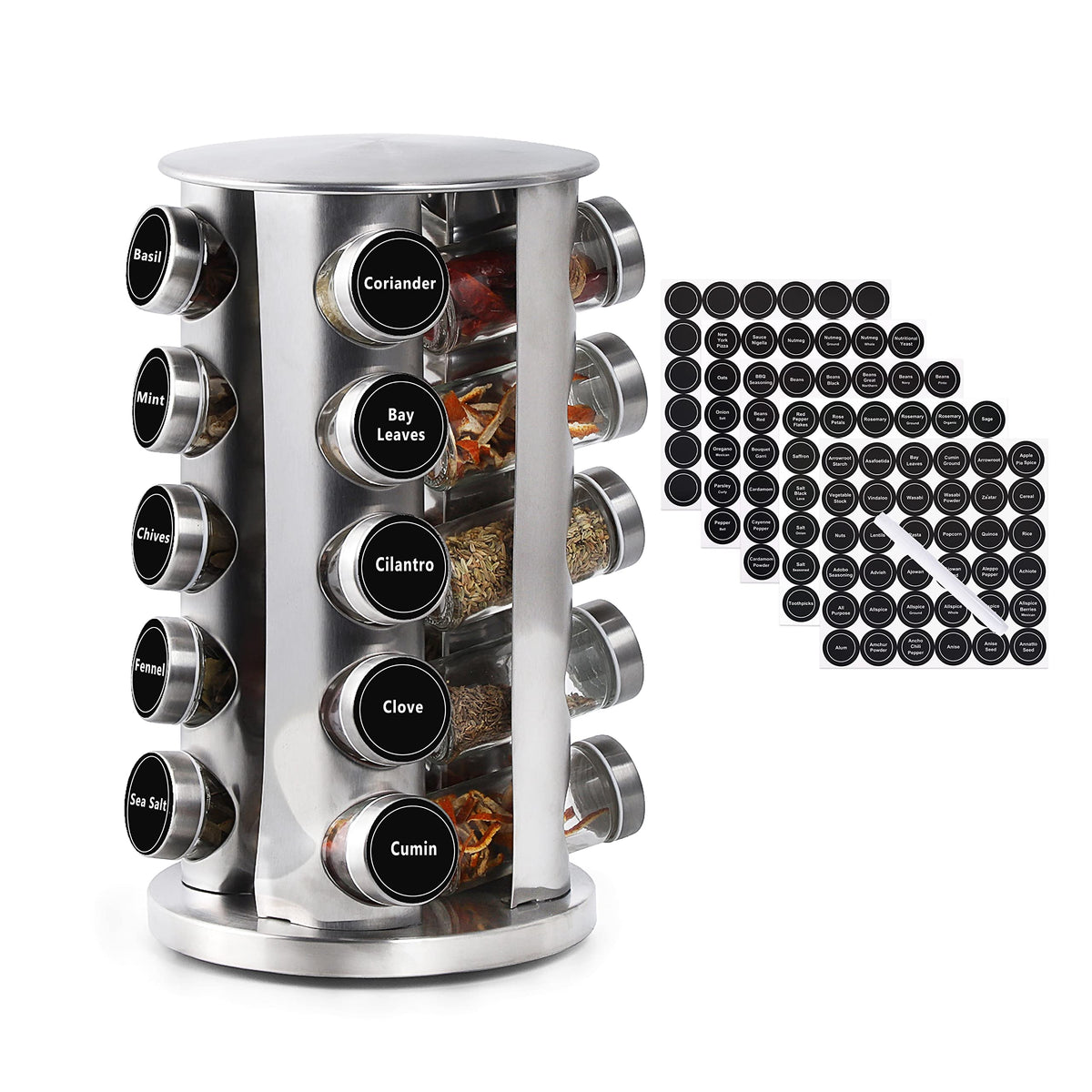 Double 2 C revolving spice rack with 360-degree access on the counter