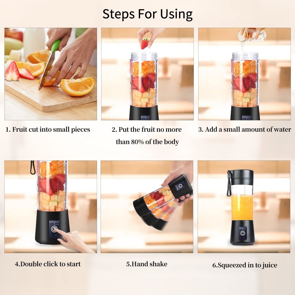 DoubleCare portable blender ideal for office, outdoors, or kitchen quick mixes.