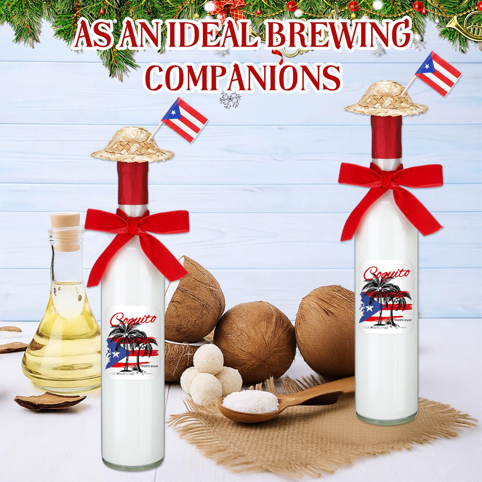 DoubleFill Christmas stickers decorate bottles with Puerto Rican flair