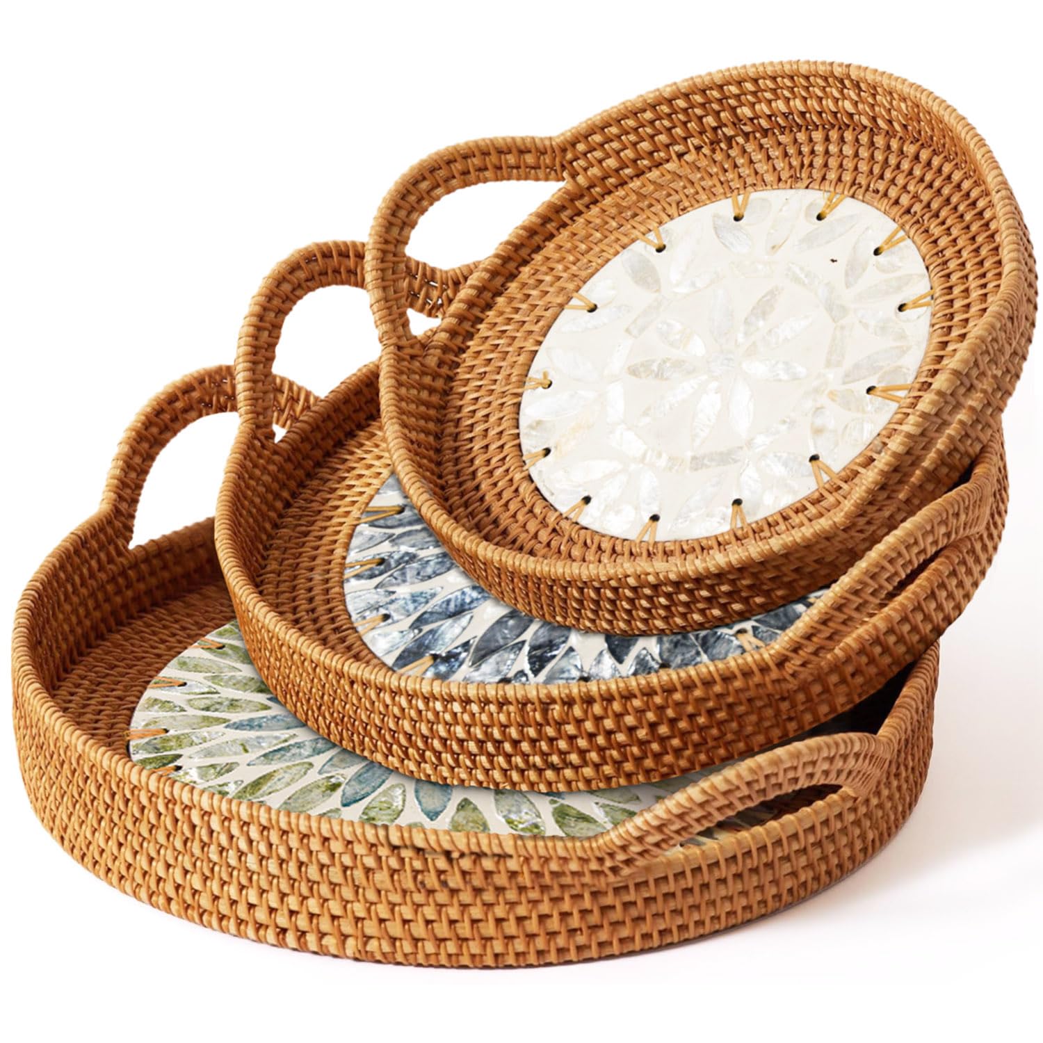 Double Gift shell-inlay tray set for festive entertaining.