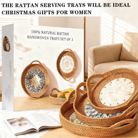 Double Gift rattan coffee-table tray as a centerpiece accent.