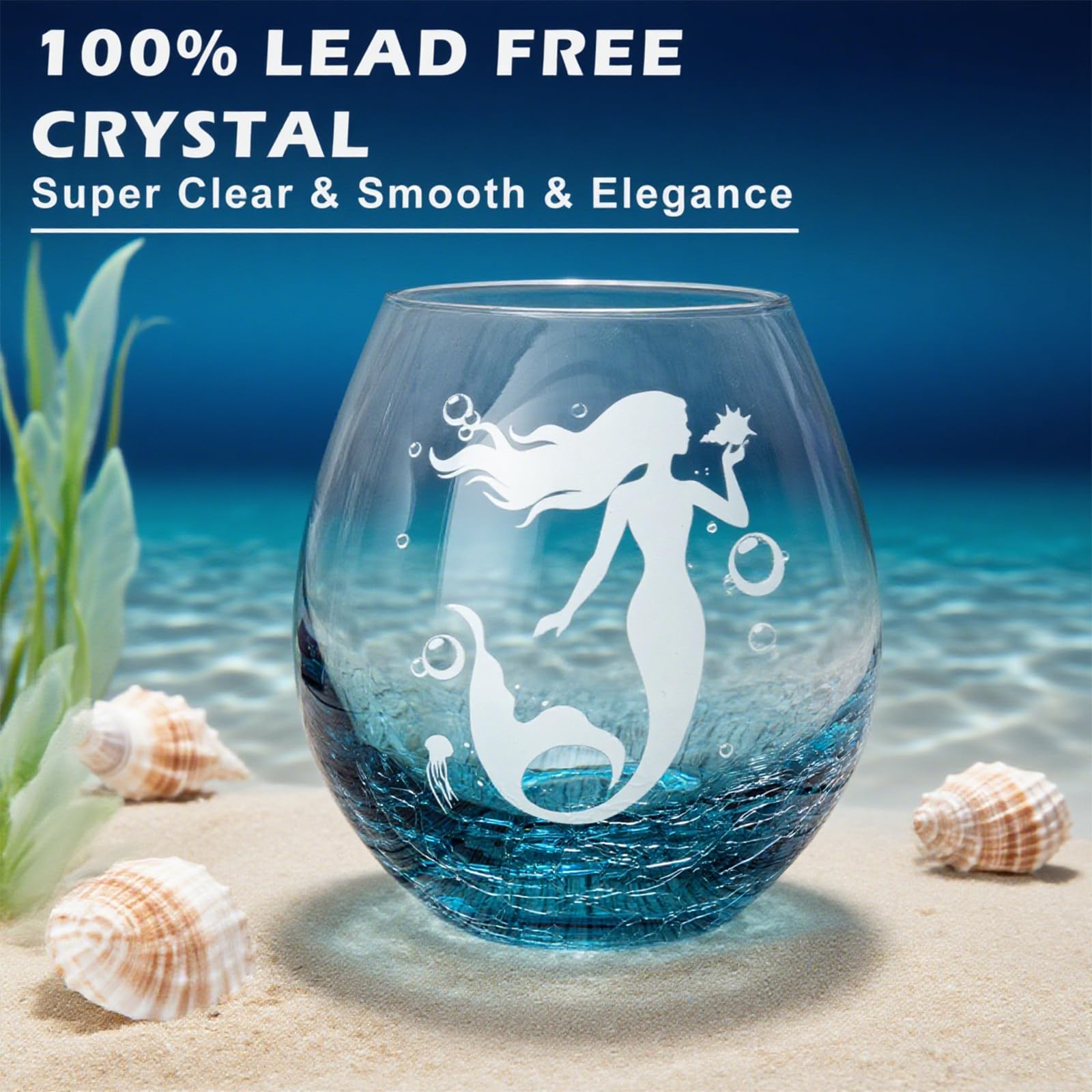 DOUDIZHU crackle teal mermaid pattern glass ideal for gifting at parties
