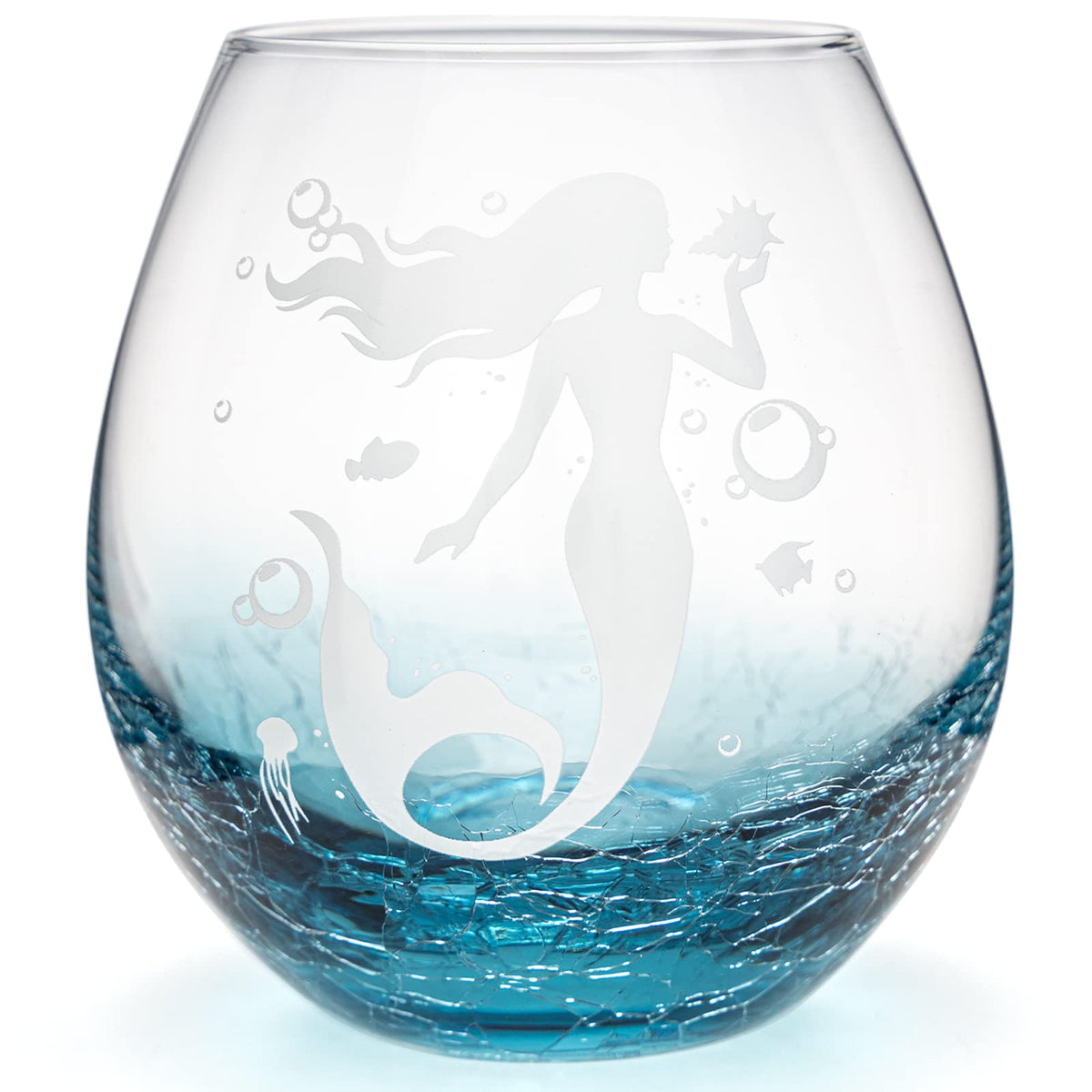 DOUDIZHU Mermaid Stemless Wine Glass Teal with mermaid design for celebrations