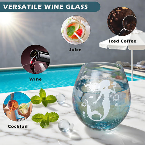 DOUDIZHU mermaid wine glass on beach scene for seaside sipping