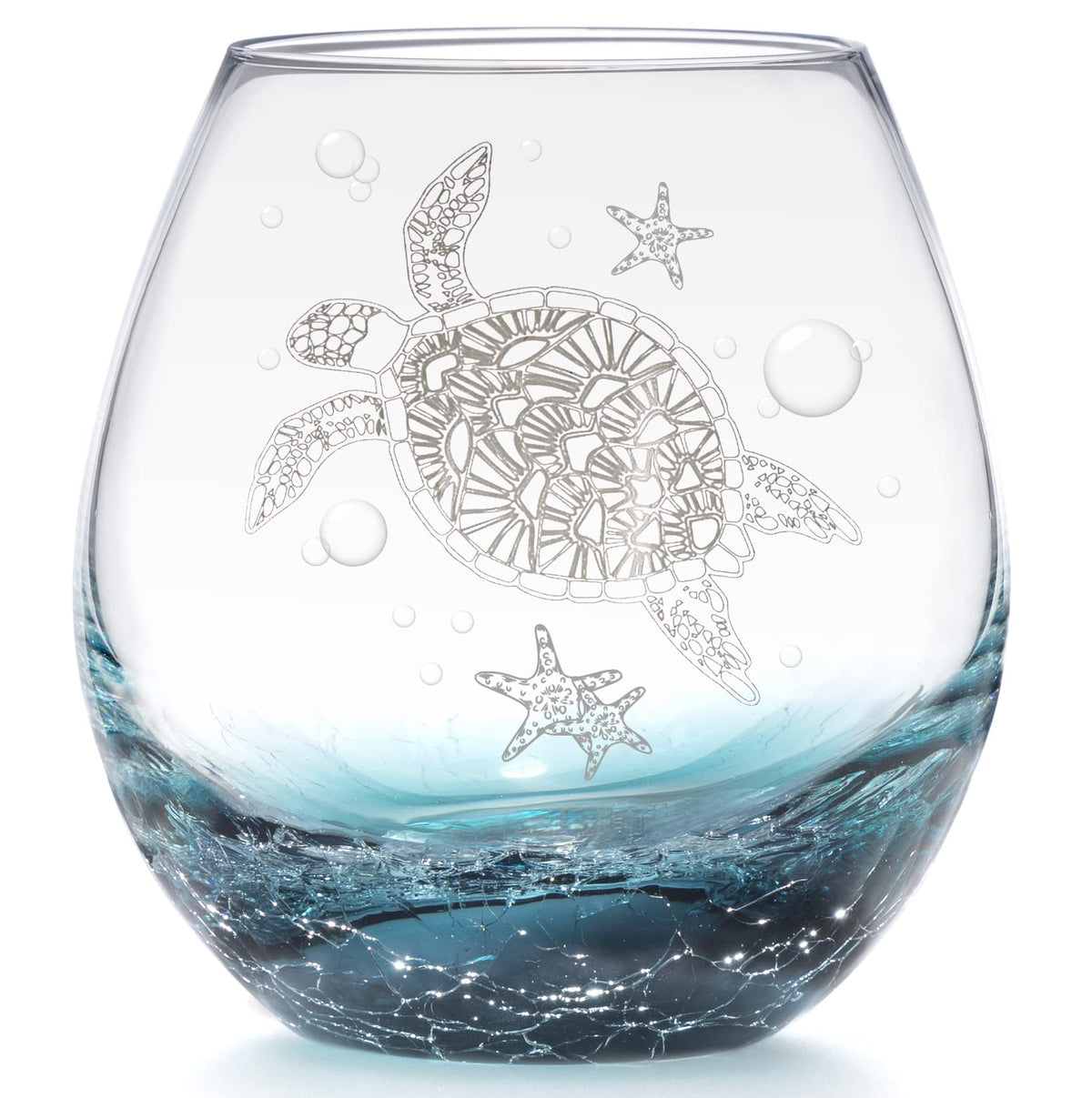 DOUDIZHU sea turtle stemless wine glass with side print, perfect ocean gift.