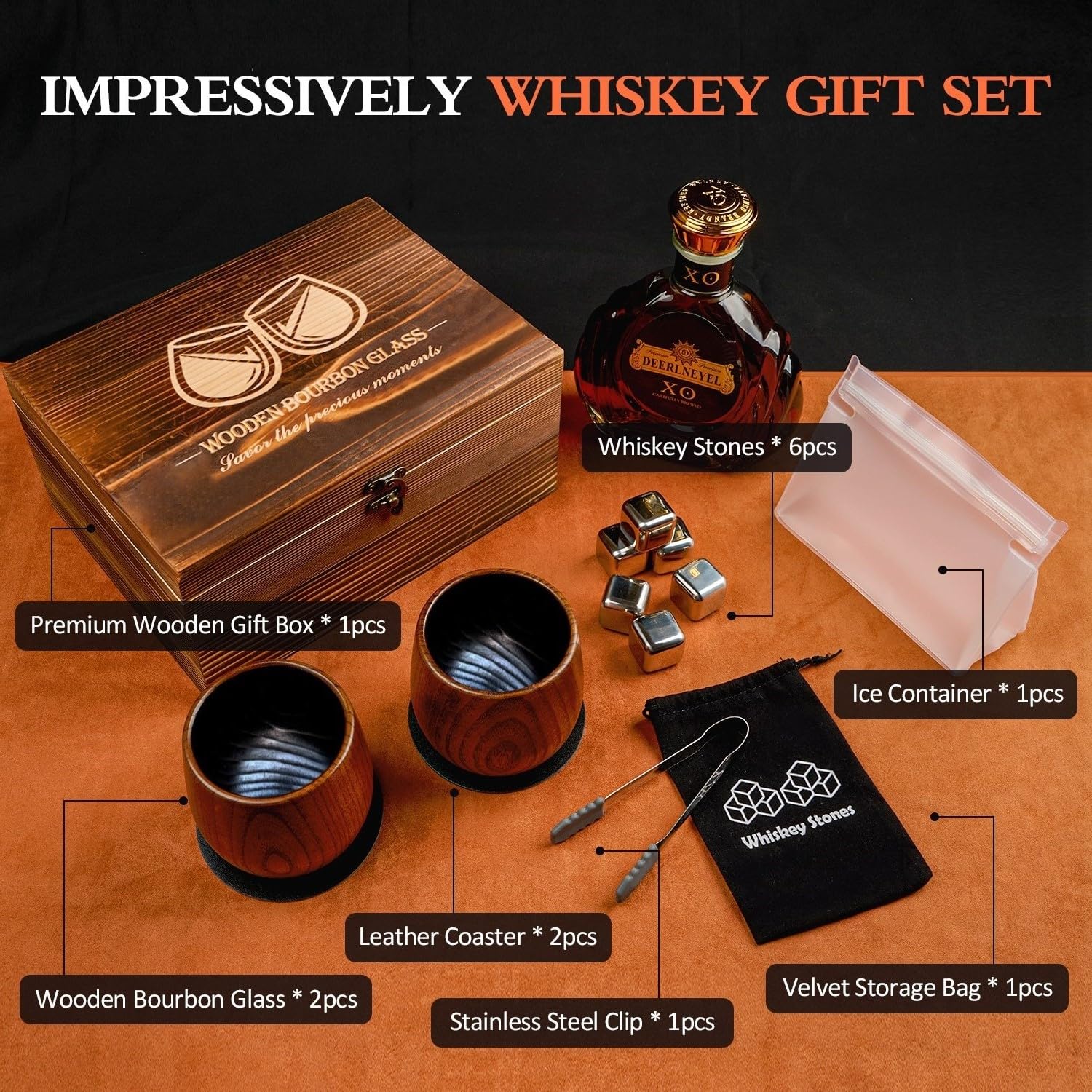 DouMmantn luxury wooden gift box framing a premium whiskey gift.