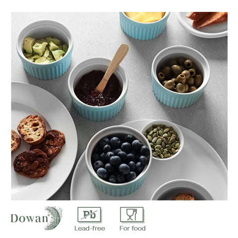 DOWAN 10 oz blue ramekin, dishwasher-safe and freezer-friendly for easy prep and storage.