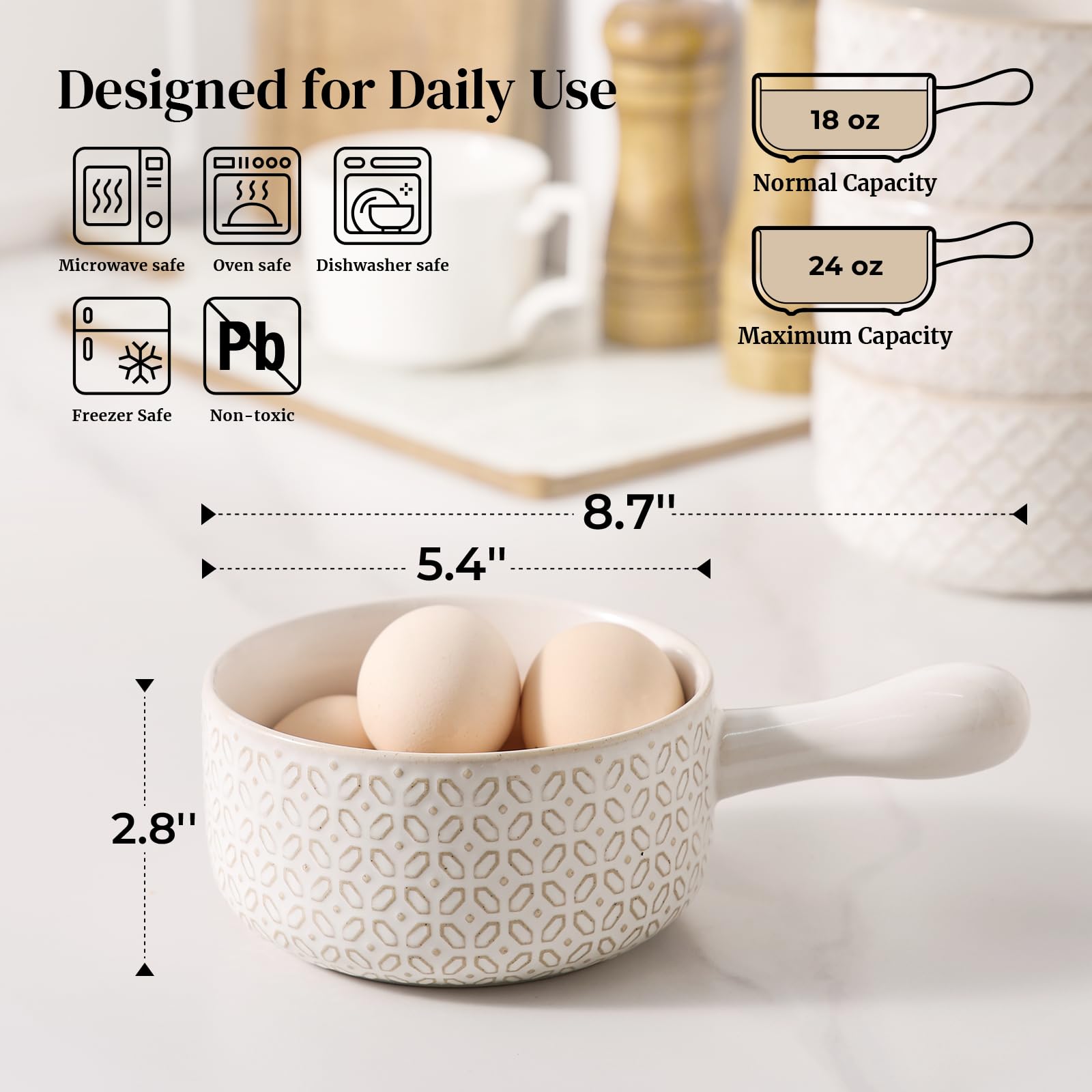 DOWAN 18 oz soup bowl showcases generous capacity for hearty portions.