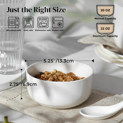 DOWAN 22 oz cereal bowls set of 6 stacked, space-saving storage