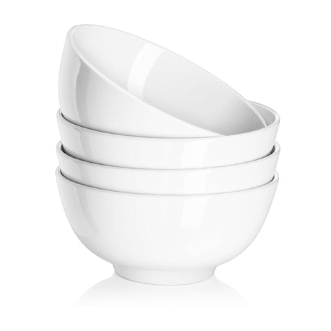 DOWAN 22 oz white ceramic bowls front view, ideal for daily soups and cereals.