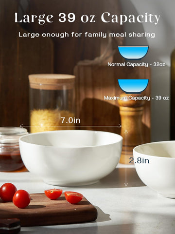 DOWAN 39 oz soup bowls side view, deep design reduces spills.