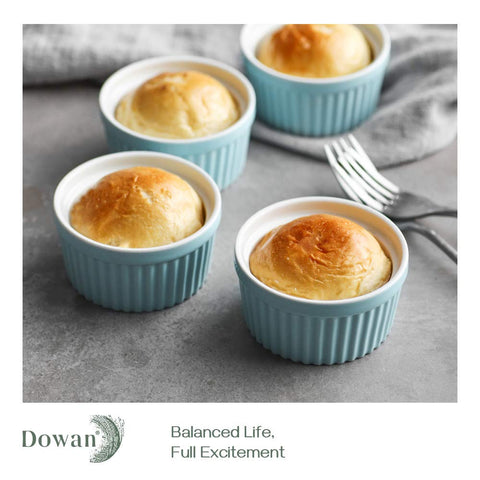 Dowan blue glaze close-up highlights durable porcelain for oven and dishwasher use.
