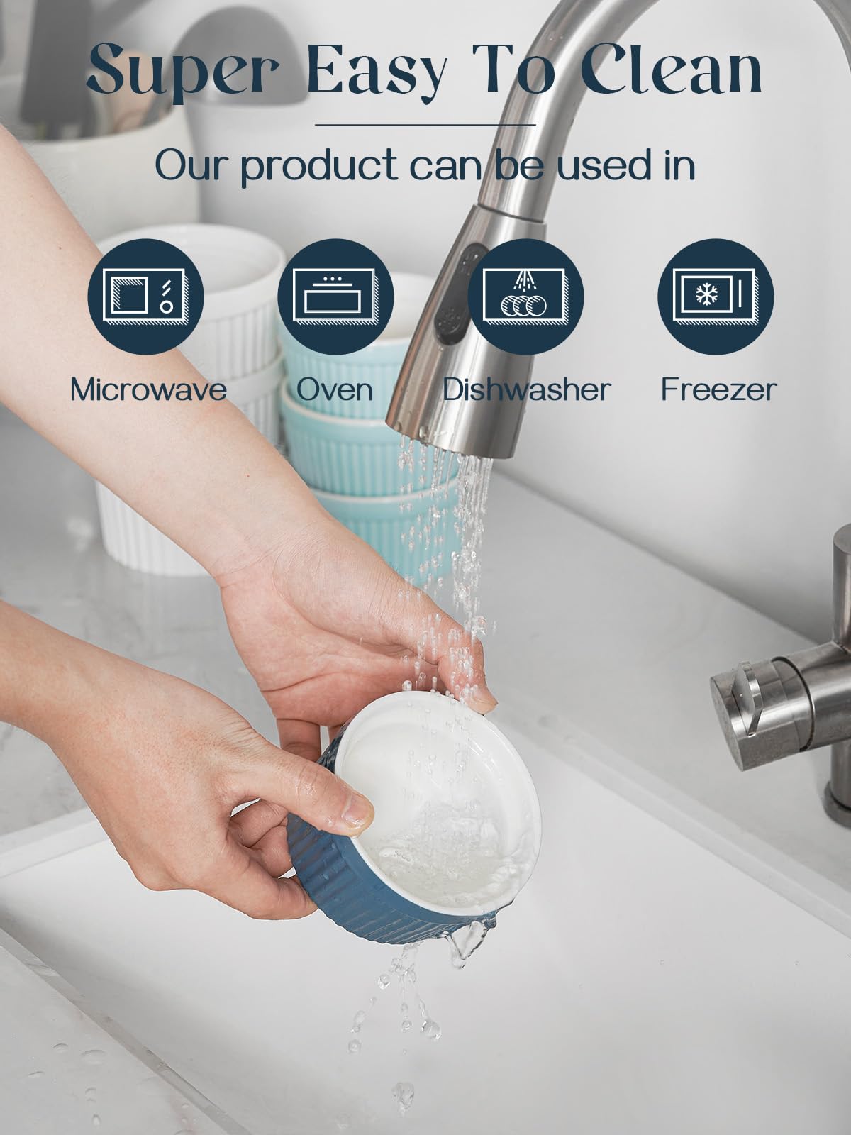 DOWAN stackable porcelain ramekins, space-saving design for tidy kitchens