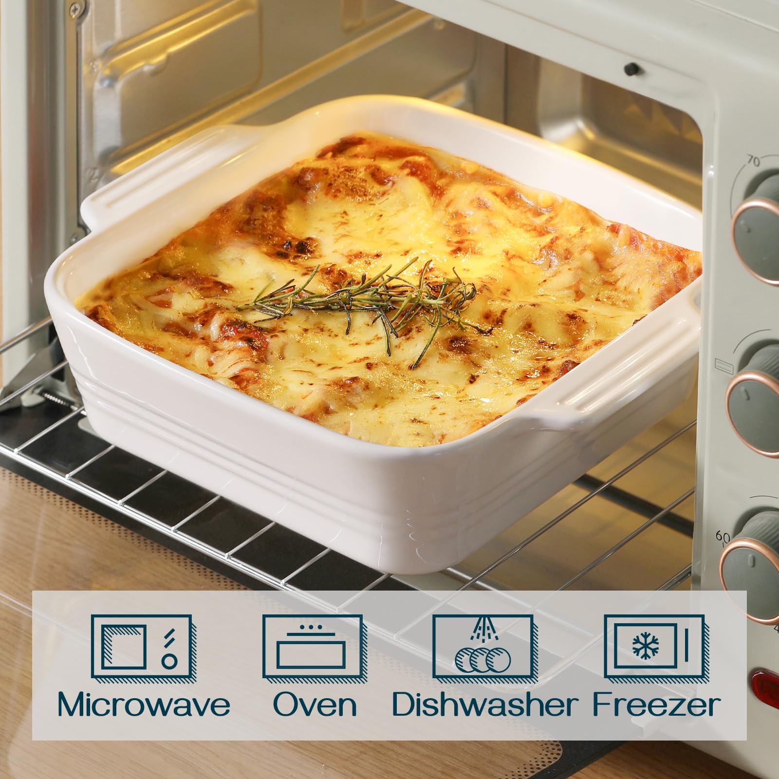 DOWAN 8x8 dish shown with brownies, ideal for desserts and portions.