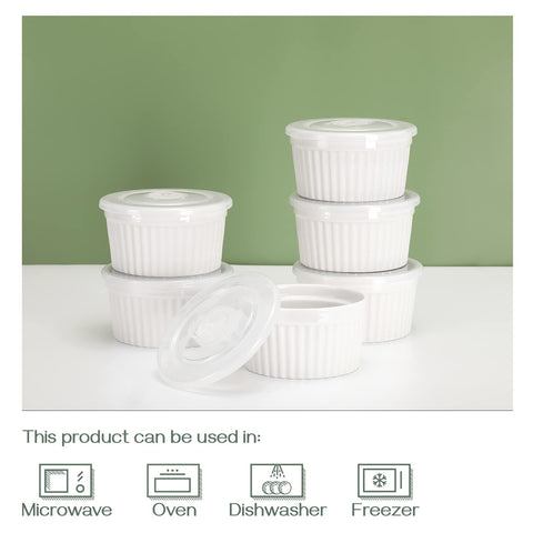 DOWAN 6 oz porcelain ramekins—stackable for compact storage.