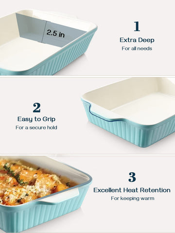 Close-up of DOWAN blue baking dish glaze for smooth cleaning