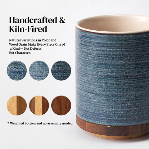 DOWAN blue hoops ceramic stand blends farmhouse charm with practicality.