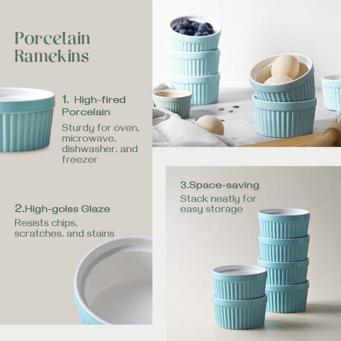 Dowan blue ramekins enhance table presentation with a classic look.