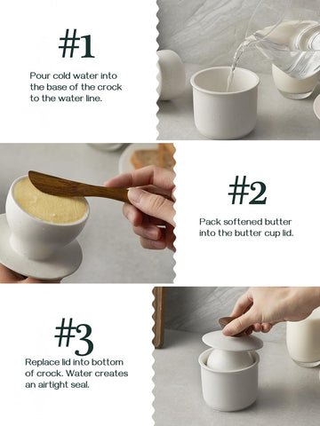 DOWAN butter crock made of bone china with speckled glaze for warm kitchen feel