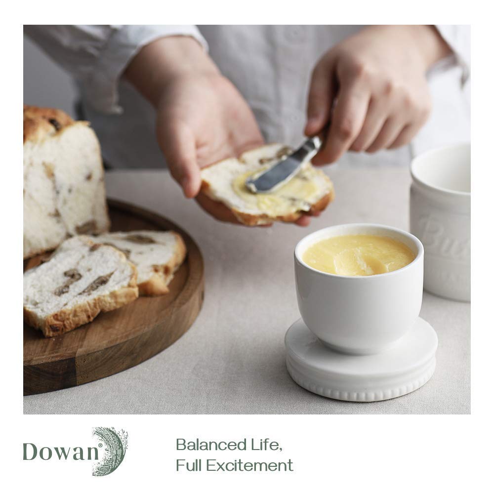 DOWAN butter dish capacity one-and-a-quarter-sticks holds homemade butter neatly.
