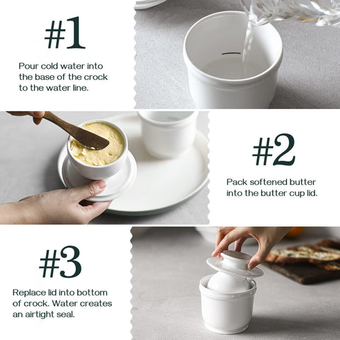 DOWAN butter crock close-up in porcelain highlighting quality material.