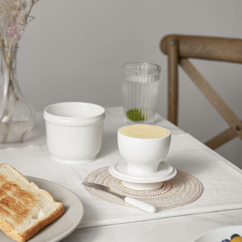 DOWAN butter crock label noting dishwasher-safe and easy care.