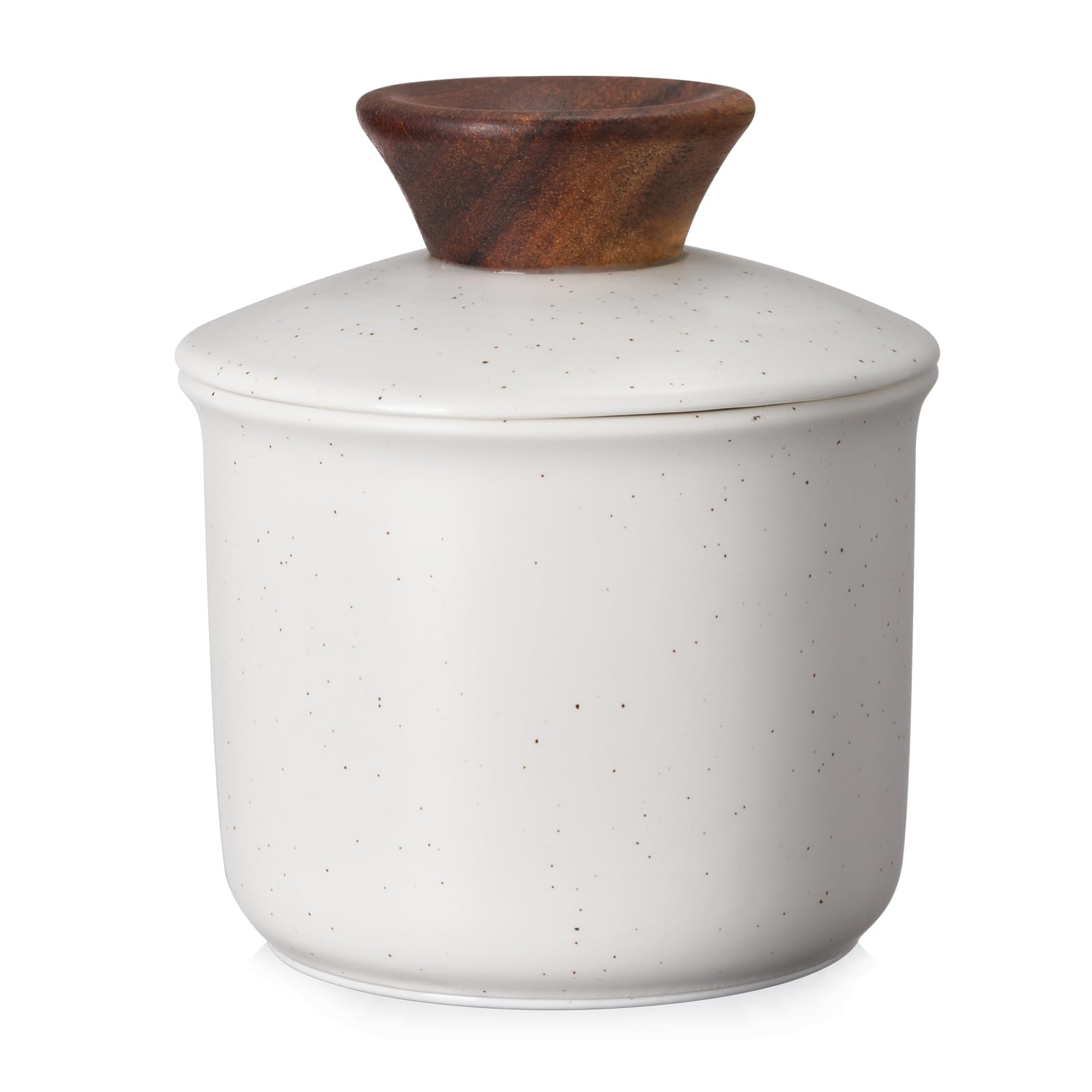 DOWAN butter crock with wood lid on countertop adds rustic charm and accessibility