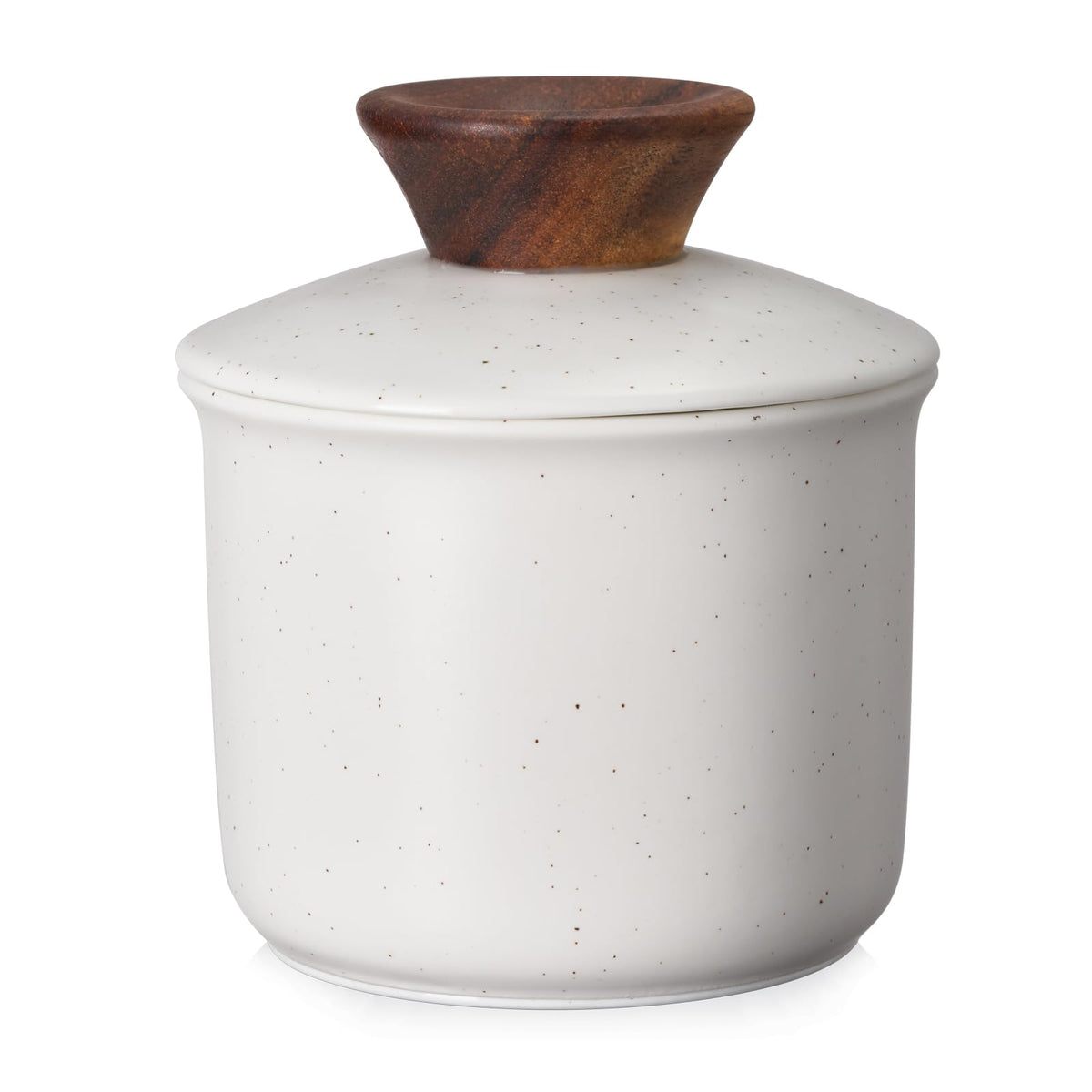 DOWAN butter crock with wood lid on countertop adds rustic charm and accessibility