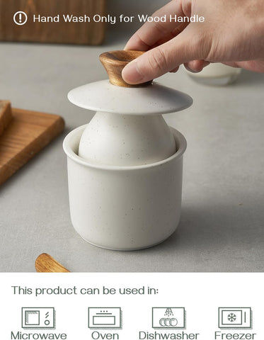 DOWAN butter crock on countertop enhances kitchen decor and usability