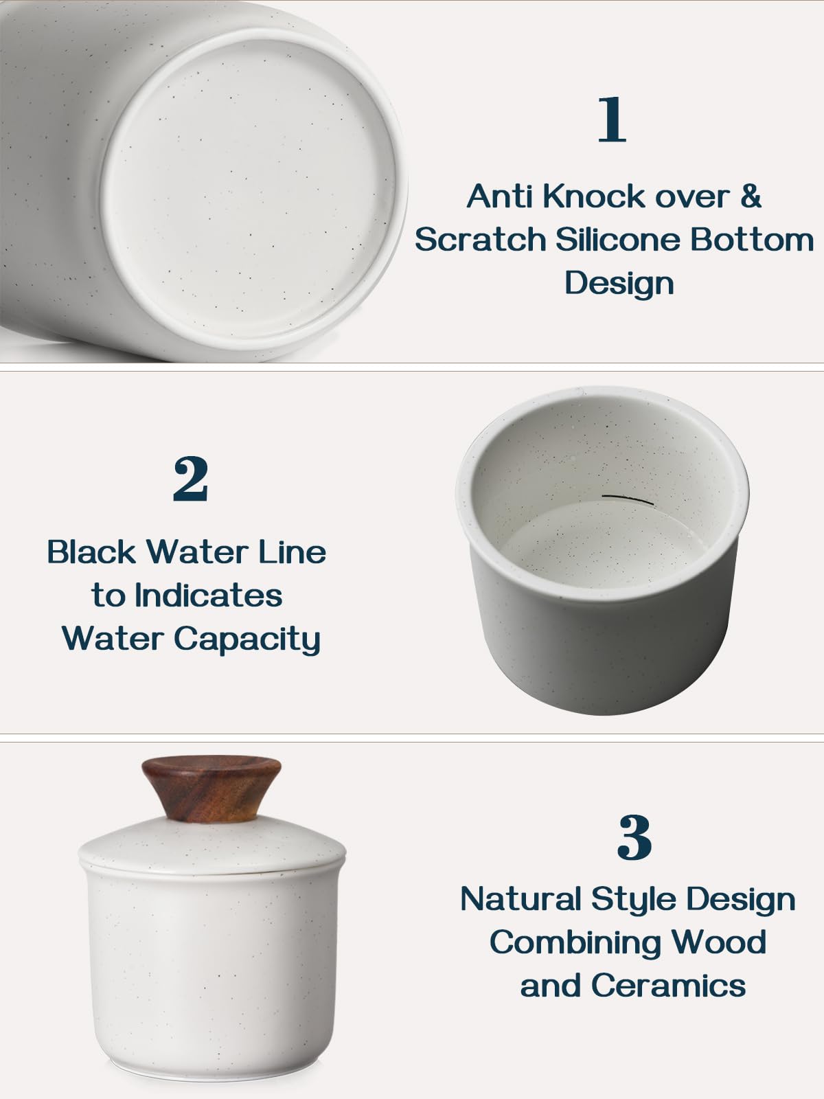 DOWAN butter crock features a handmade silicone ring for non-slip stability