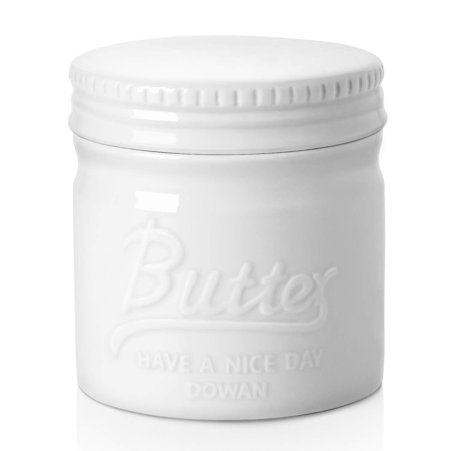 DOWAN butter crock with waterline on countertop promotes soft, spreadable butter.