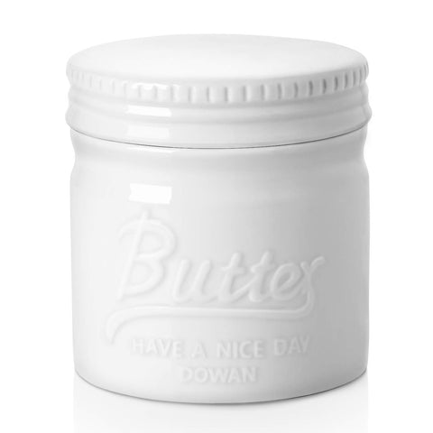 DOWAN butter crock with waterline on countertop promotes soft, spreadable butter.
