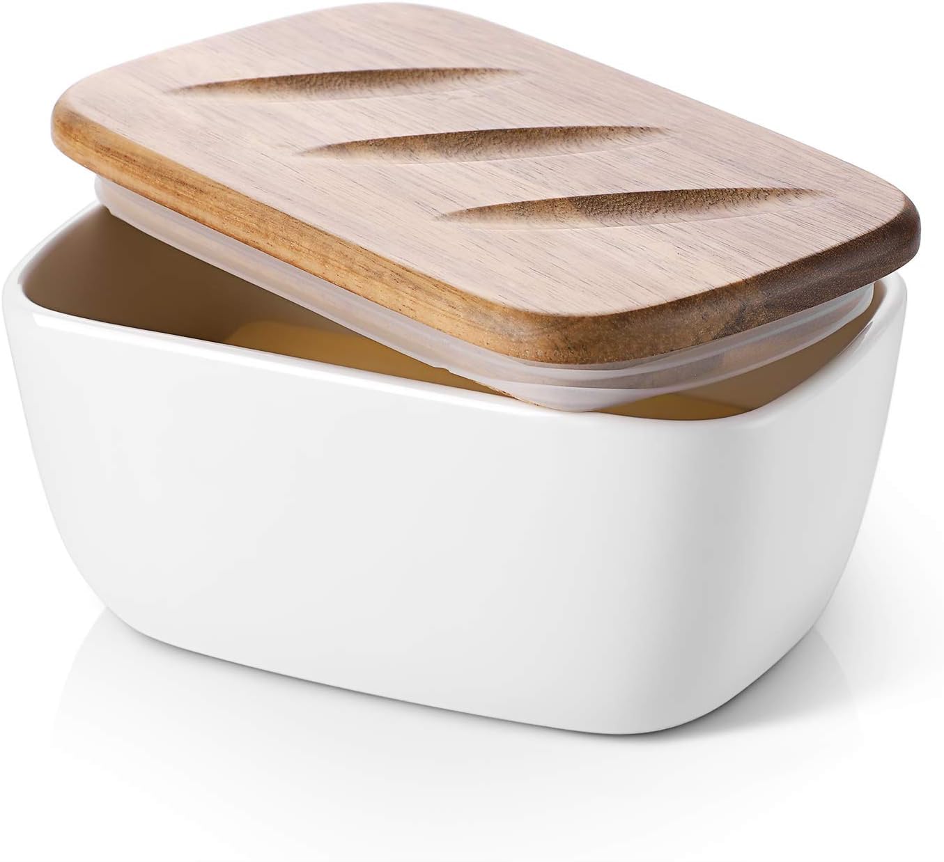DOWAN butter dish on a clean countertop with lid, 6.5-inch capacity for easy daily access