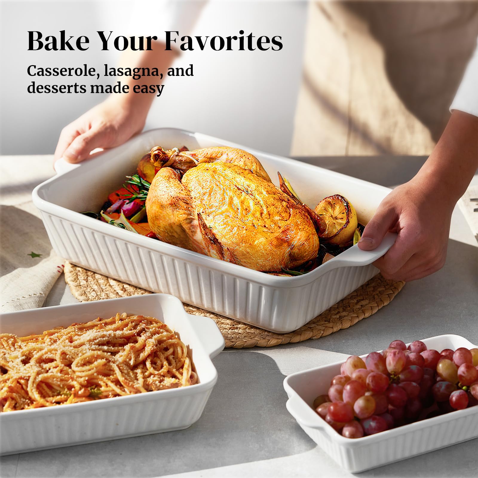 DOWAN casserole set small in white, great for sides and desserts