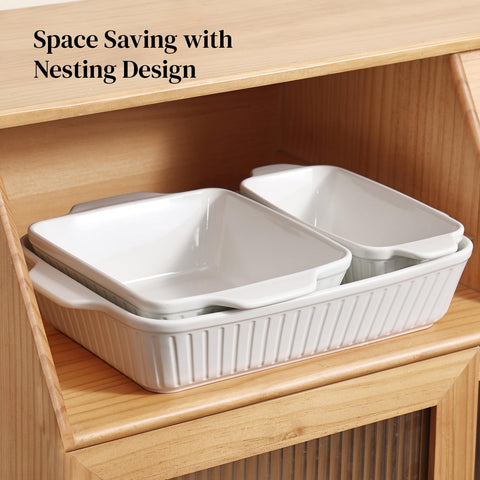 DOWAN casserole set features wide handles for easy lifting and safety.