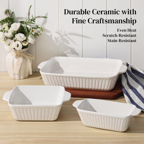 DOWAN bakeware transitions from oven to table for serving.