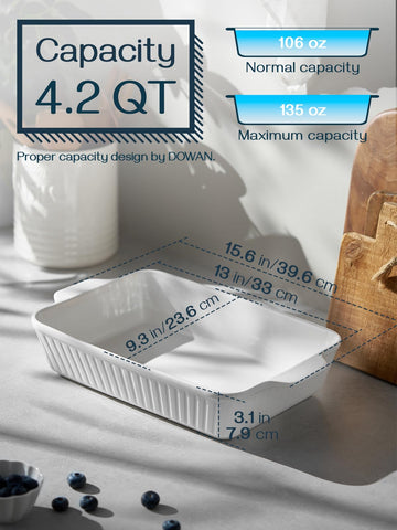 DOWAN ceramic baking pan with deep design supports tall layered dishes.