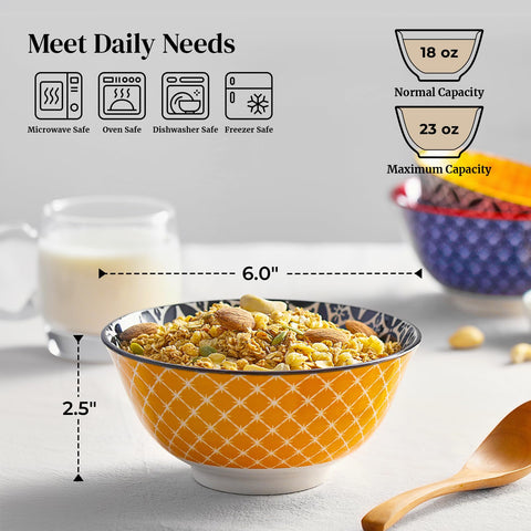 DOWAN ceramic bowls with vibrant pattern, ideal for soups and cereals at family dinners.