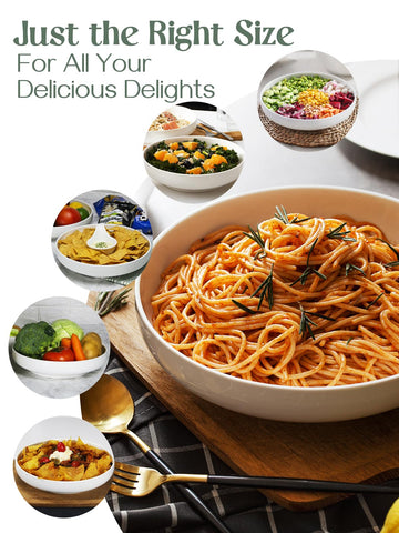 Cream-white ceramic bowls add elegance to salads and pasta