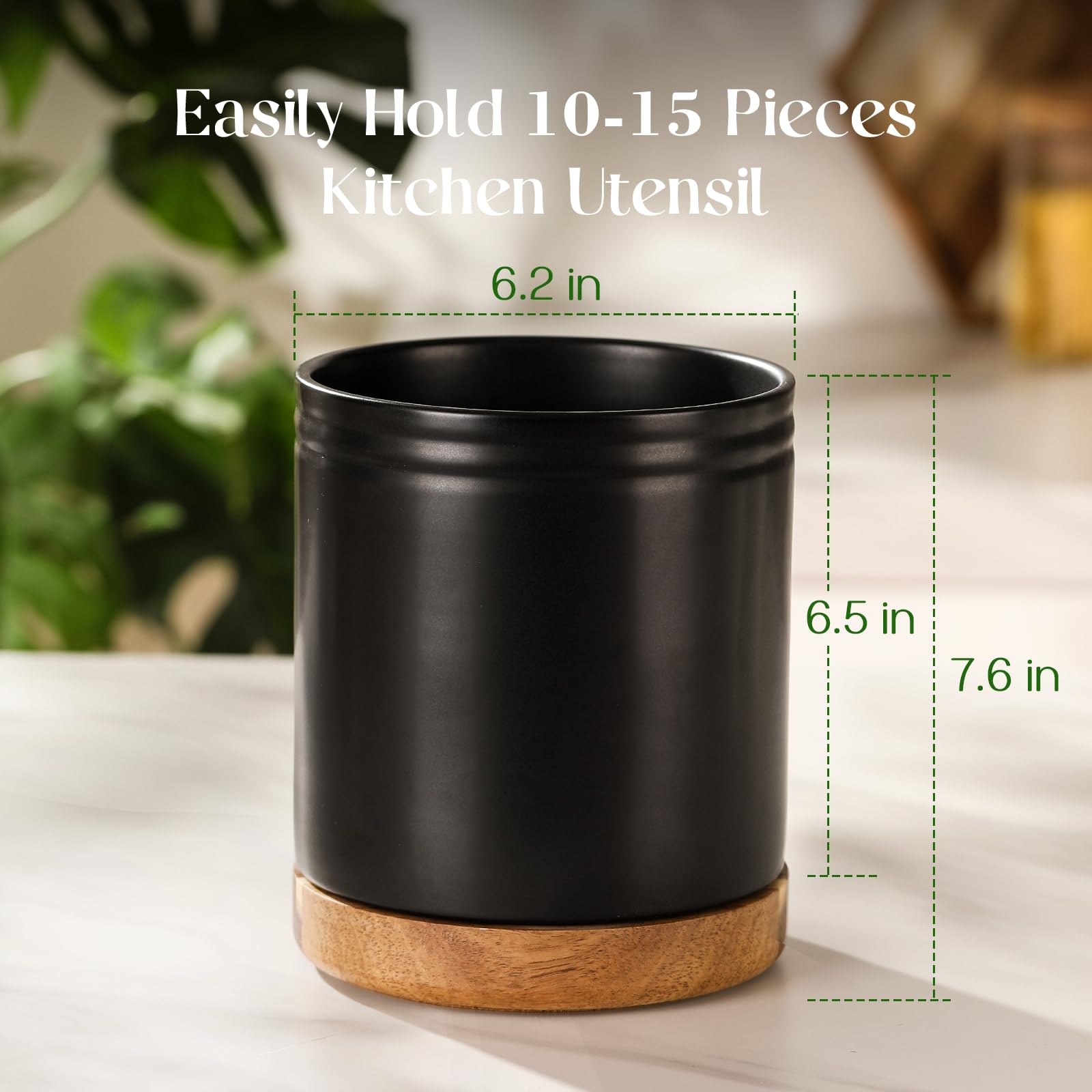 Dowan ceramic utensil crock provides sturdy counter storage.