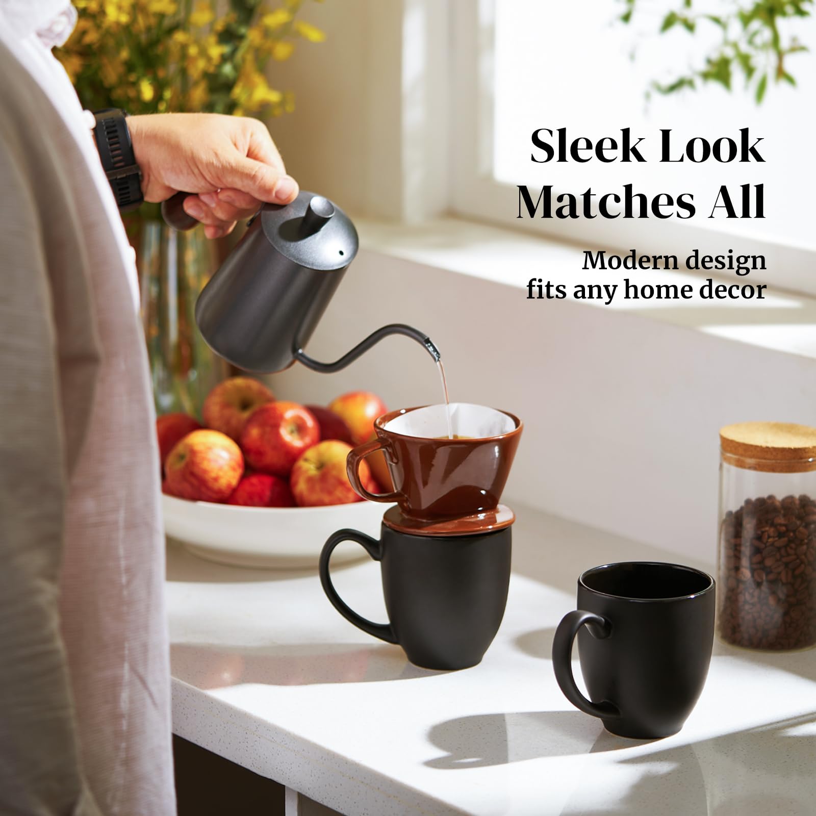 DOWAN black 16oz mug with elegant design to enhance modern kitchens.