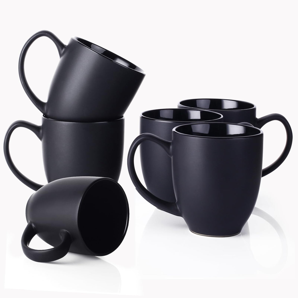 DOWAN black 16oz mug front view with generous capacity for coffee or tea.