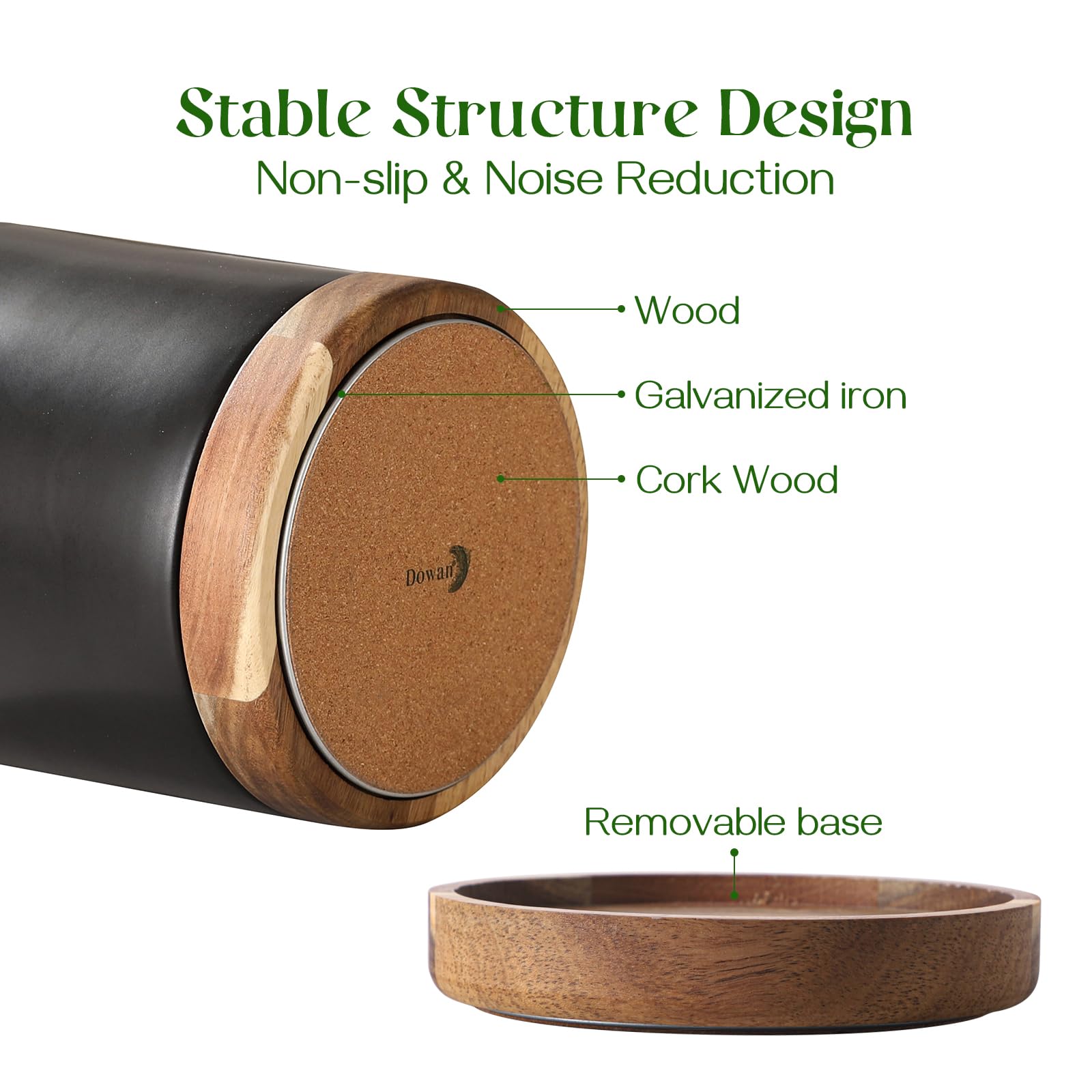 Dowan cork bottom mat protects counters and reduces noise.