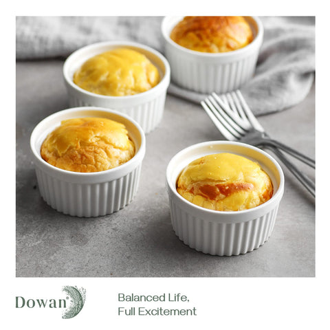 DOWAN creme brulee dishes in white porcelain for baking.