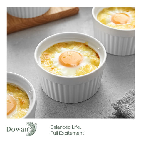 DOWAN creme brulee ramekins with lids—perfect for baking and chilling ready-to-serve desserts.