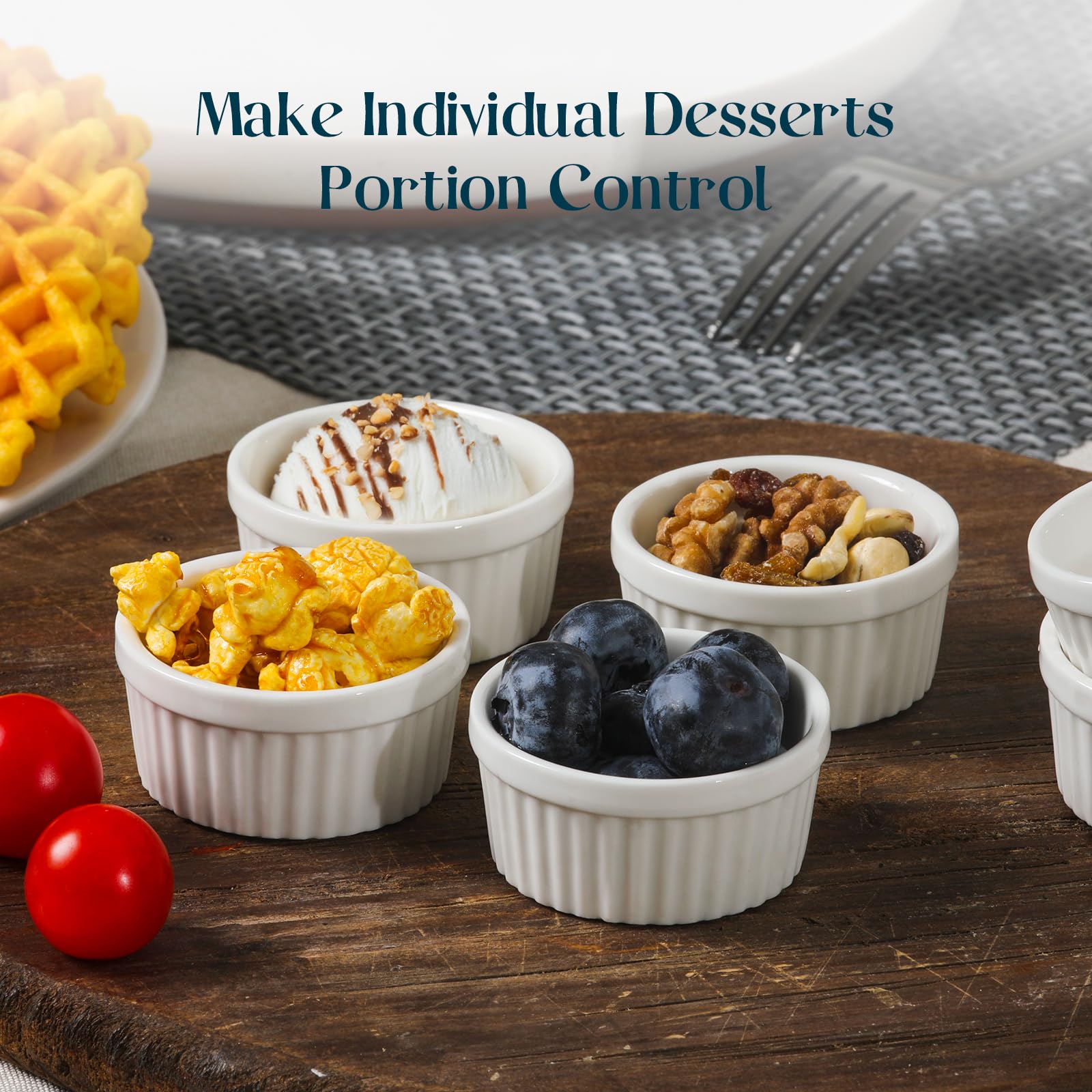 Durable porcelain stands up to frequent use as small bowls for prep.